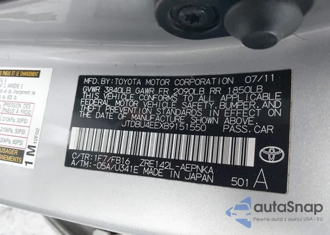 2011 Toyota Corolla Le z USA, uszkodzony, nr VIN JTDBU4EEXB9151550